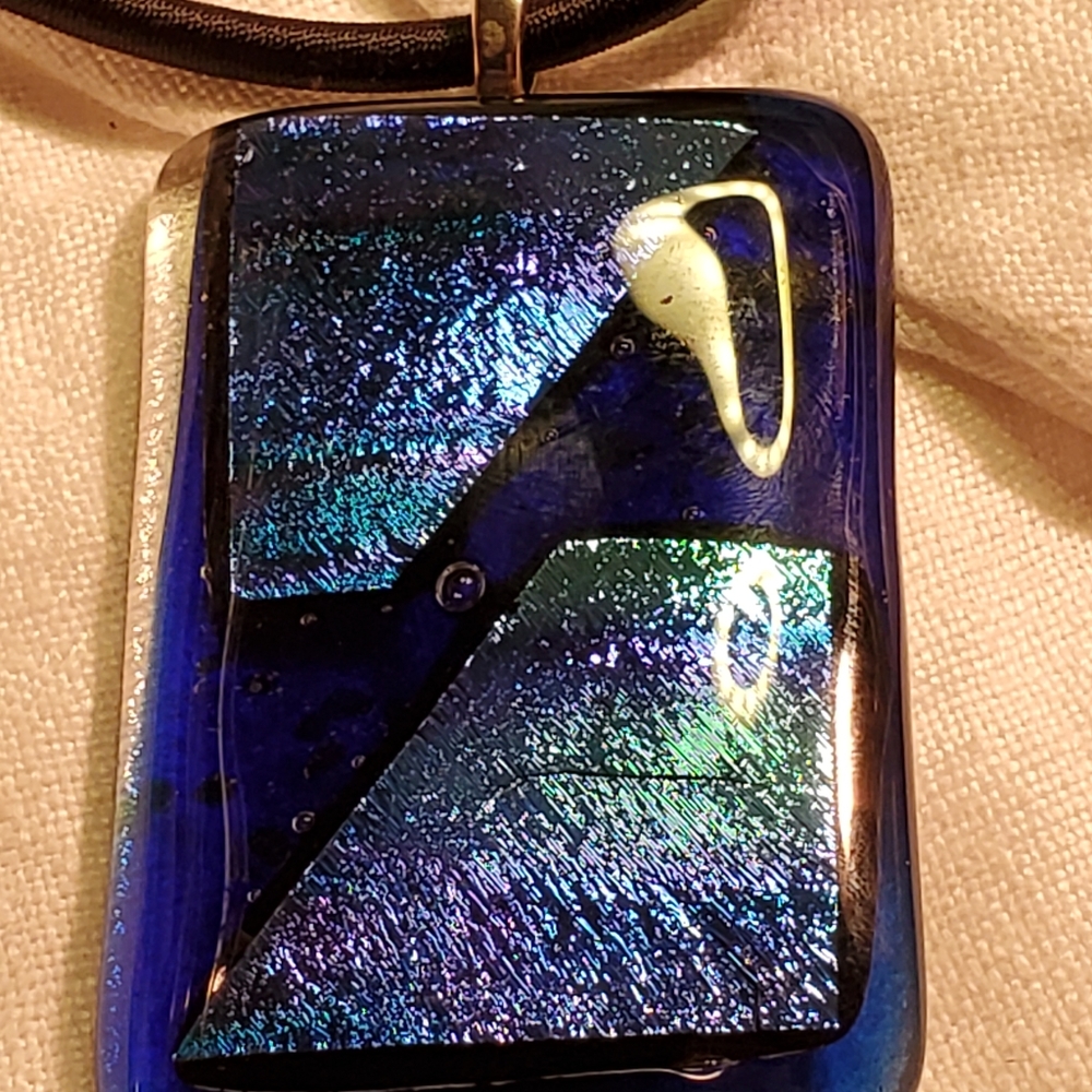 Dichroic Glass Pendant on Nylon Cord Magnetic Clasp Necklace